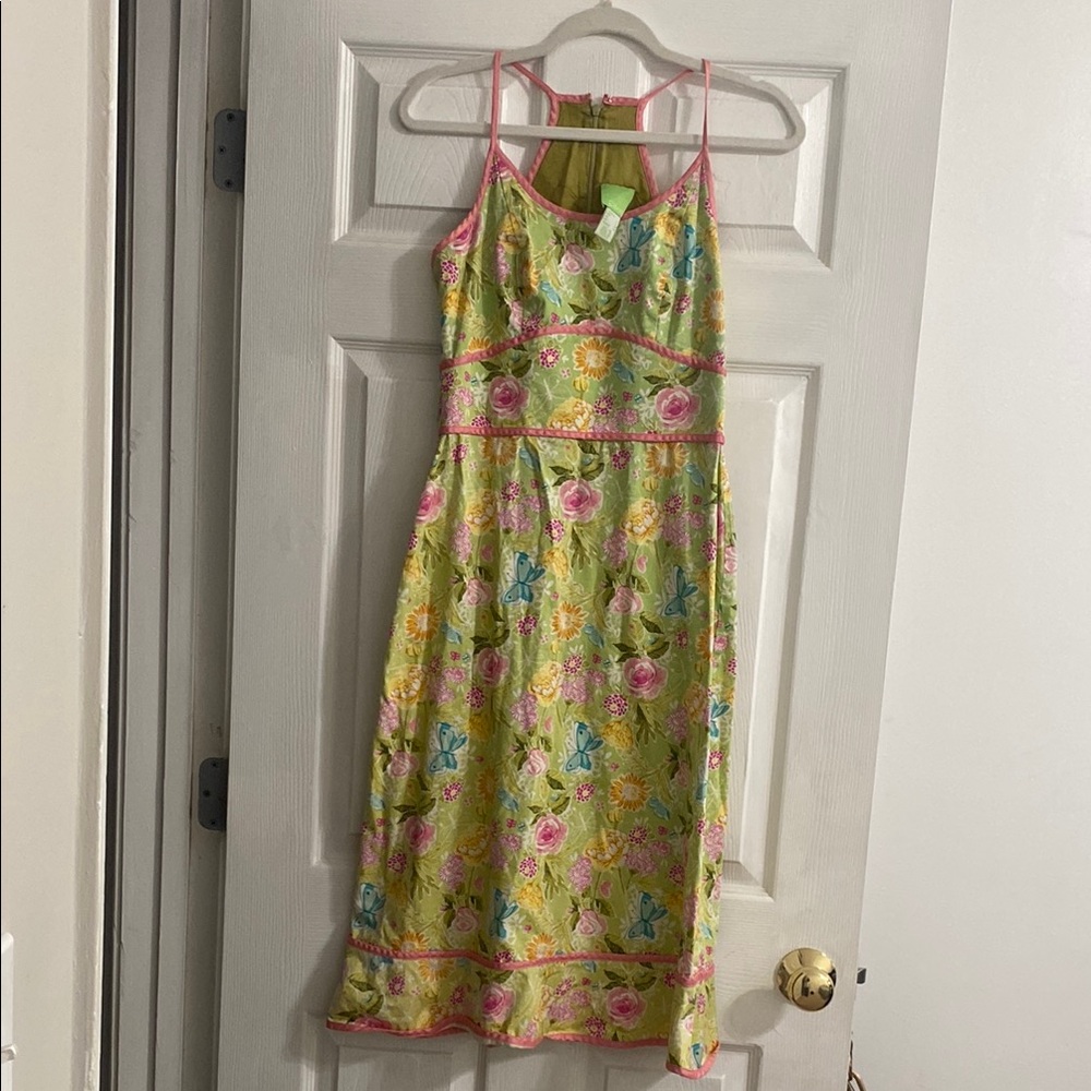 Floral Kids Dress with Pink and Green Accents